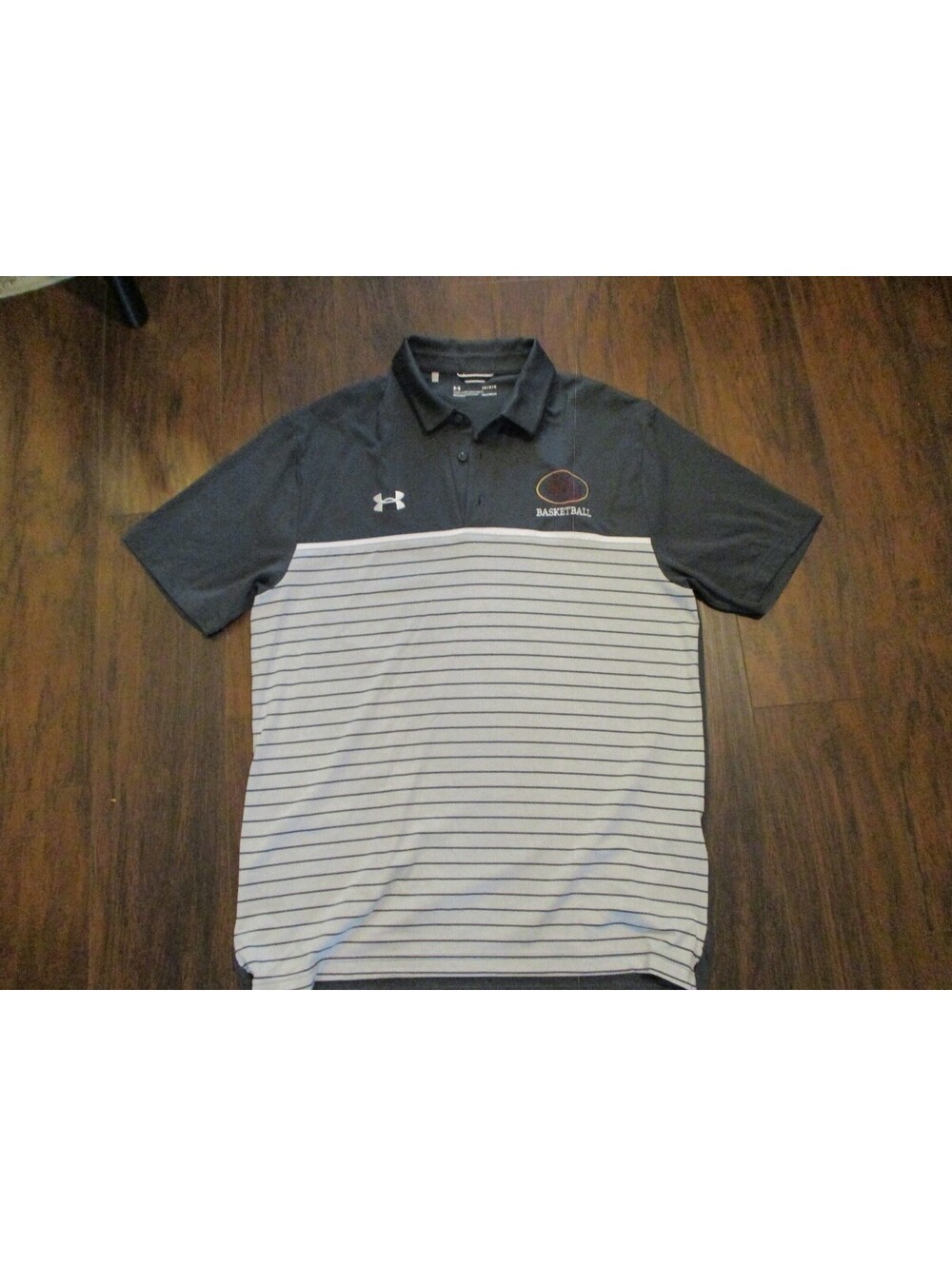 Under Armour Men Basketball Polo Shirt Large Loose Fit HeatGear Striped